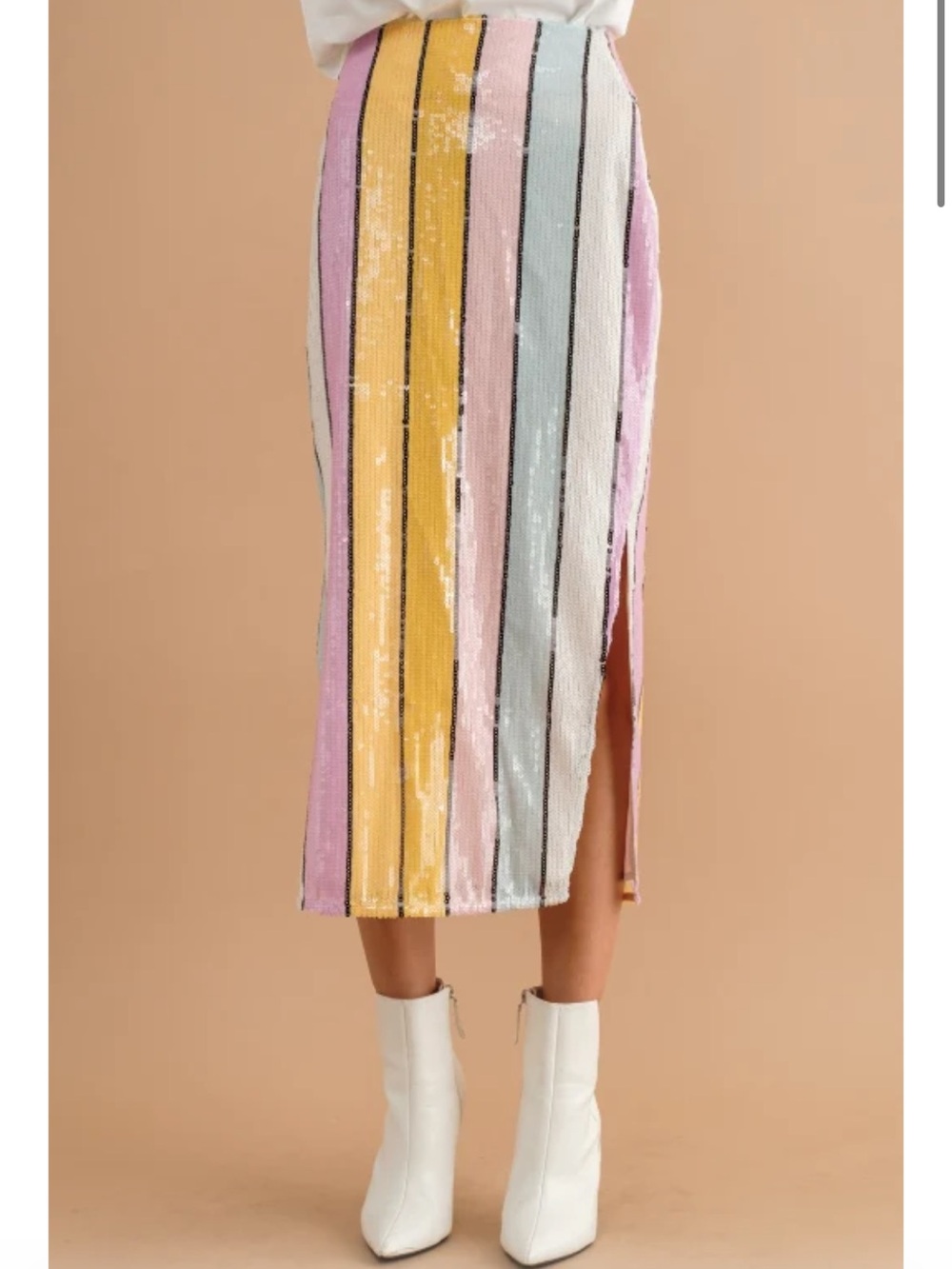 Blue B Striped Sequin Pencil MIDI Skirt